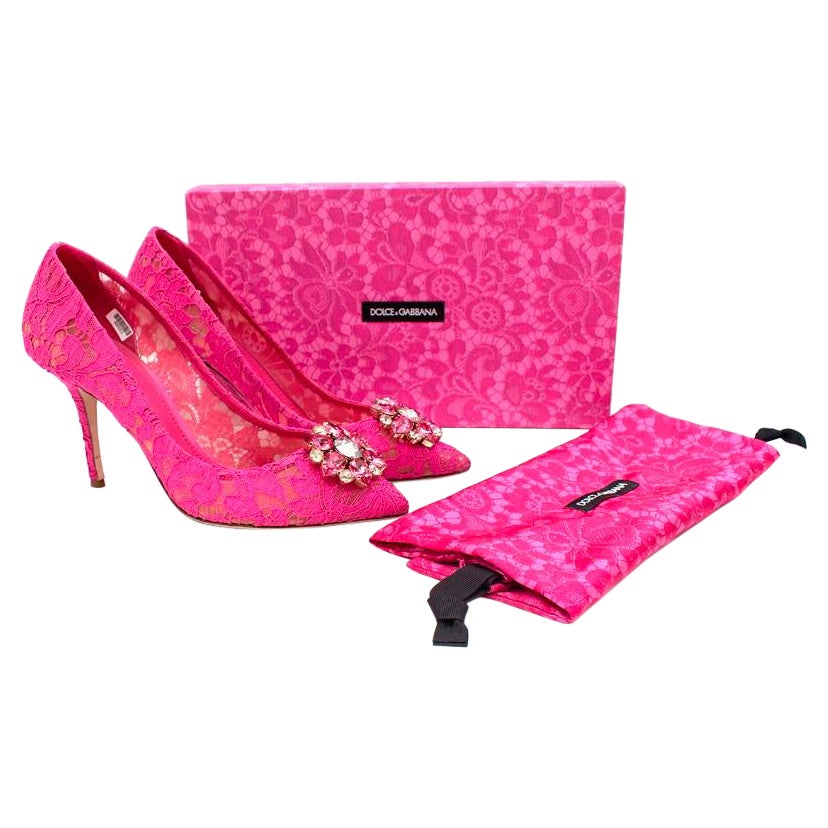 Dolce & Gabbana Belluci Taormina Pink Lace Embellished Pumps - US 9.5 For Sale