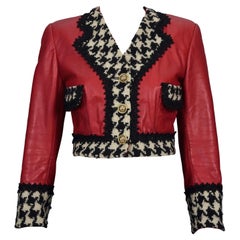 Vintage MOSCHINO CHEAP and CHIC Houndstooth Red Leather Cropped Jacket