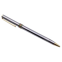 Gucci Vintage Silver Metal Enamel Web Ballpoint Pen