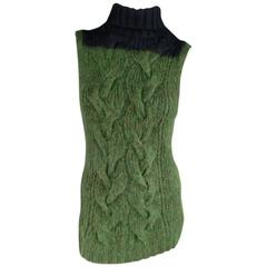 DRIES VAN NOTEN Size S Green & Navy Sleeveless Cable Knit Turtleneck Sweater