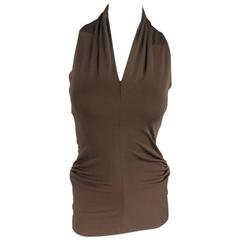 CELINE Size 2 Brown Viscose Sleeveless Ruched Dress Top