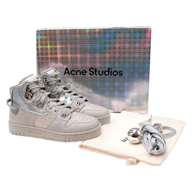 Acne Studios Silver High Top Glitter Sneakers - US 7.5 For Sale at 1stDibs