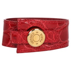 2006 Hermes Red Shiny Alligator Leather Clous de Selle Bracelet