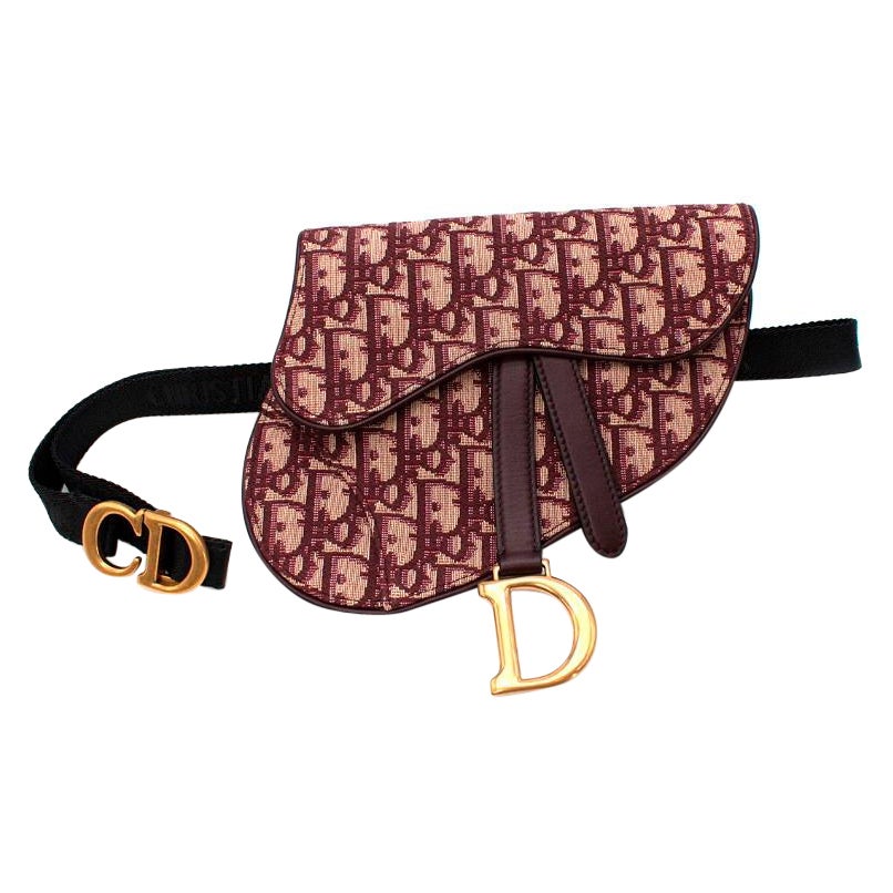 Christian Dior Burgundy Oblique Jacquard Mini Saddle Belt Bag For Sale