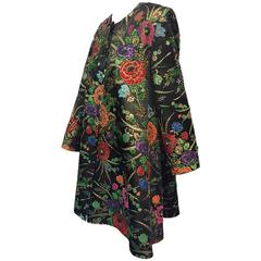 1980s Diane Fres Floral Beaded and Embroidered Brocade Lame Swing Coat 
