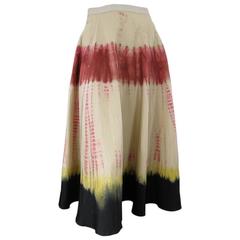 PRADA Taille 6 Beige Rouge Jaune & Noir Tie Dye Textured Silk Circle Skirt