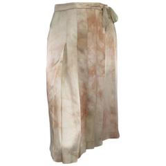 PRADA Size 4 Beige & Blush Marbled Silk Satin Pleated Wrap Skirt