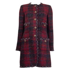 CHANEL burgundy wool PLAID TWEED 13A ENDINBOURGH Coat Jacket 34 XXS