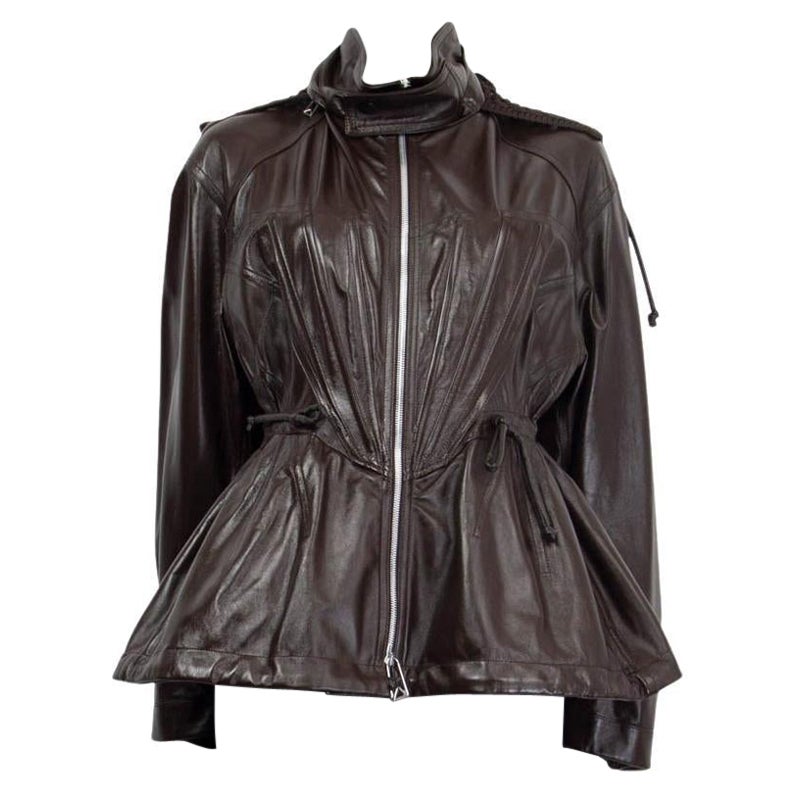 BOTTEGA VENETA dark brown leather FONDANT 2021 Hooded Jacket XS For Sale