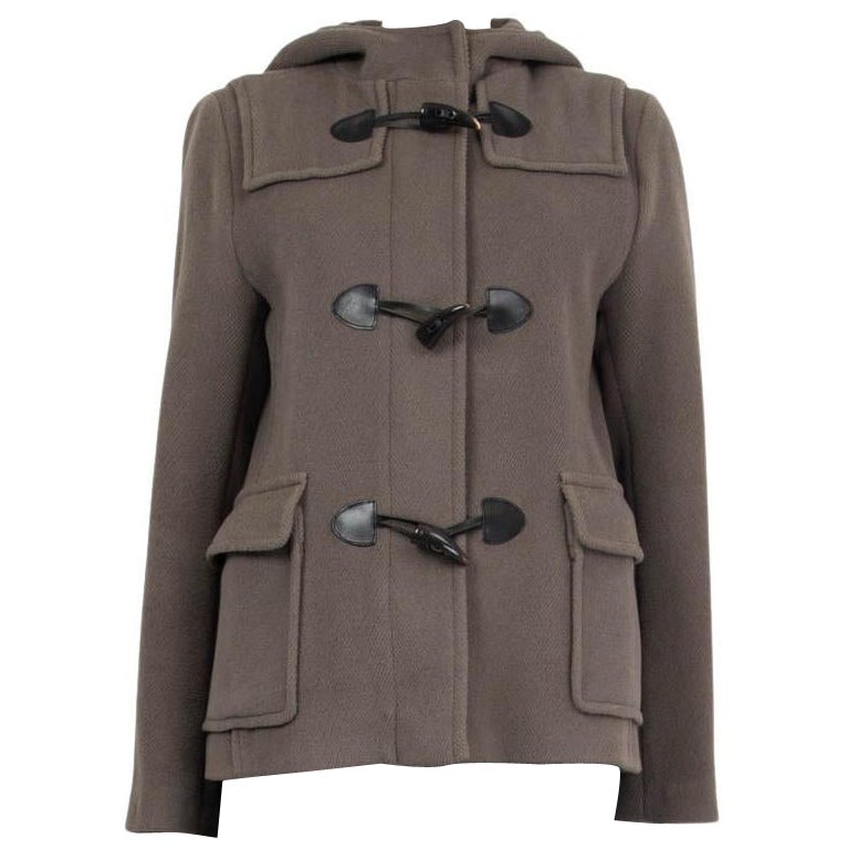 BURBERRY taupe grey wool HOODED DUFFLE Coat Jacket 8 S