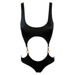 Vintage Tom Ford for Gucci S/S 1998 Cutout Buckles One Piece Bodysuit Swimsuit Swimwear 