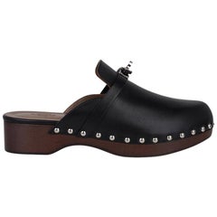 Hermes Carlotta Mules Black Calfskin Palladium Kelly Buckle 39 / 9