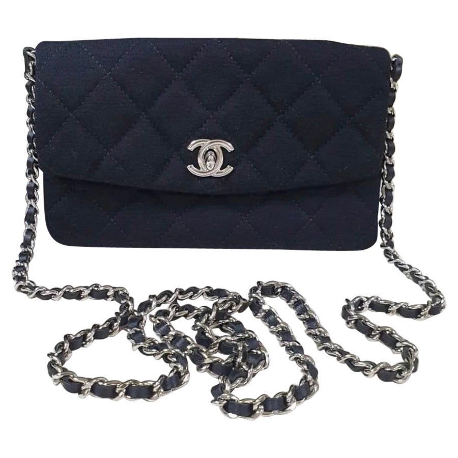 Chanel Black Cloth Quilted Flap Bag