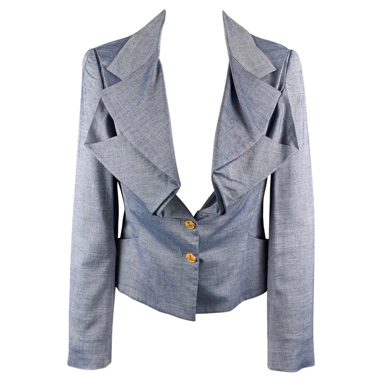 VIVIENNE WESTWOOD RED LABEL Size 6 Blue Wool Blend Ruffle Jacket For Sale  at 1stDibs