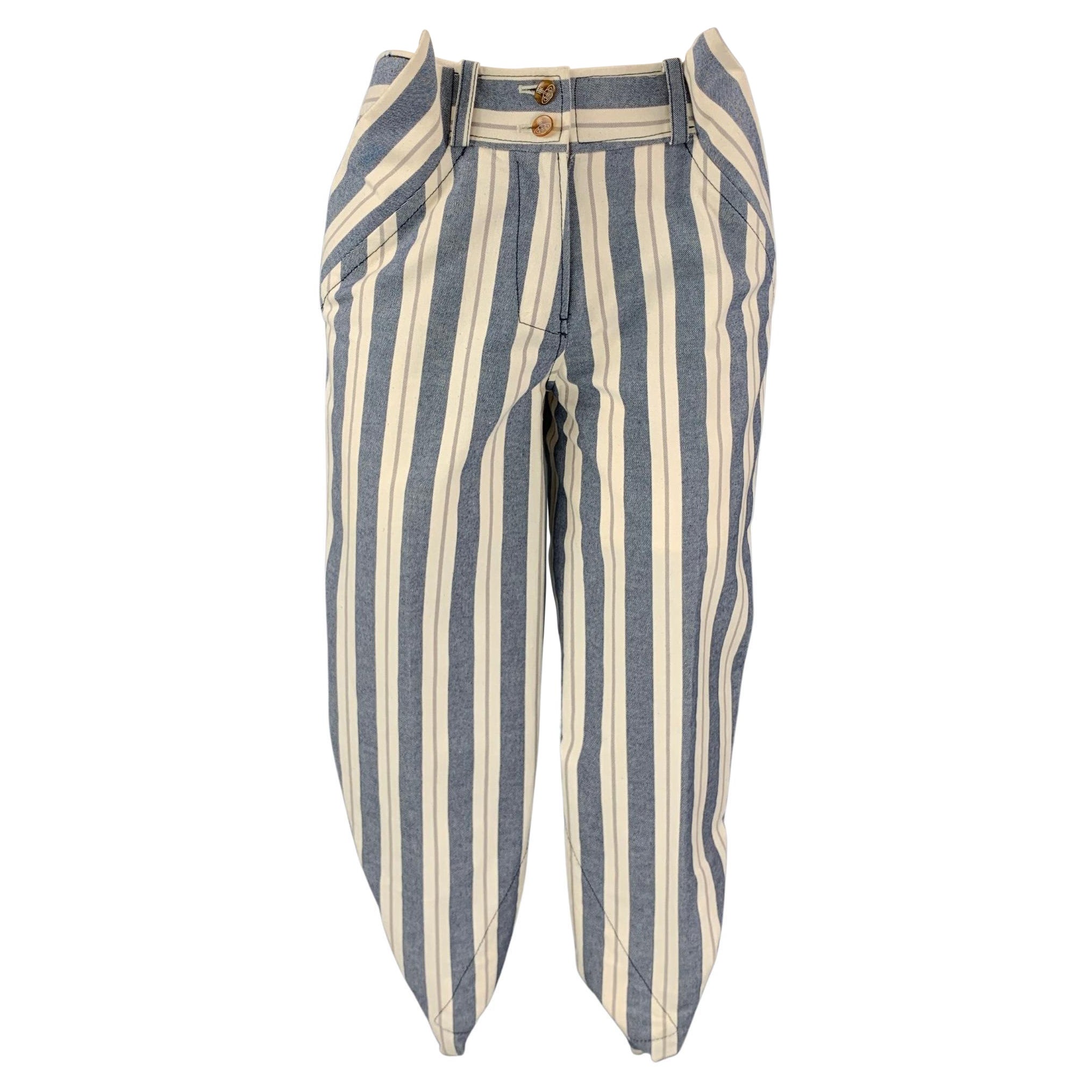 VIVIENNE WESTWOOD RED LABEL Size 2 Blue & White Stripe Asymmetrical Casual Pants