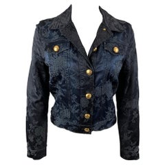 LOVE MOSCHINO Size 6 Black & Midnight Blue Satin Cotton / Viscose Jacket