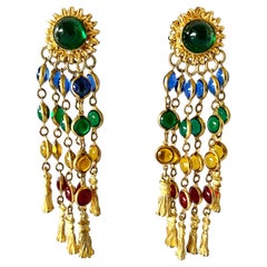 Vintage Jeweled Tassel Statement Earrings 