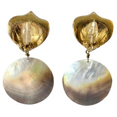 Carved Cala Lily Rock Crystal and Shell Statement Earrings 