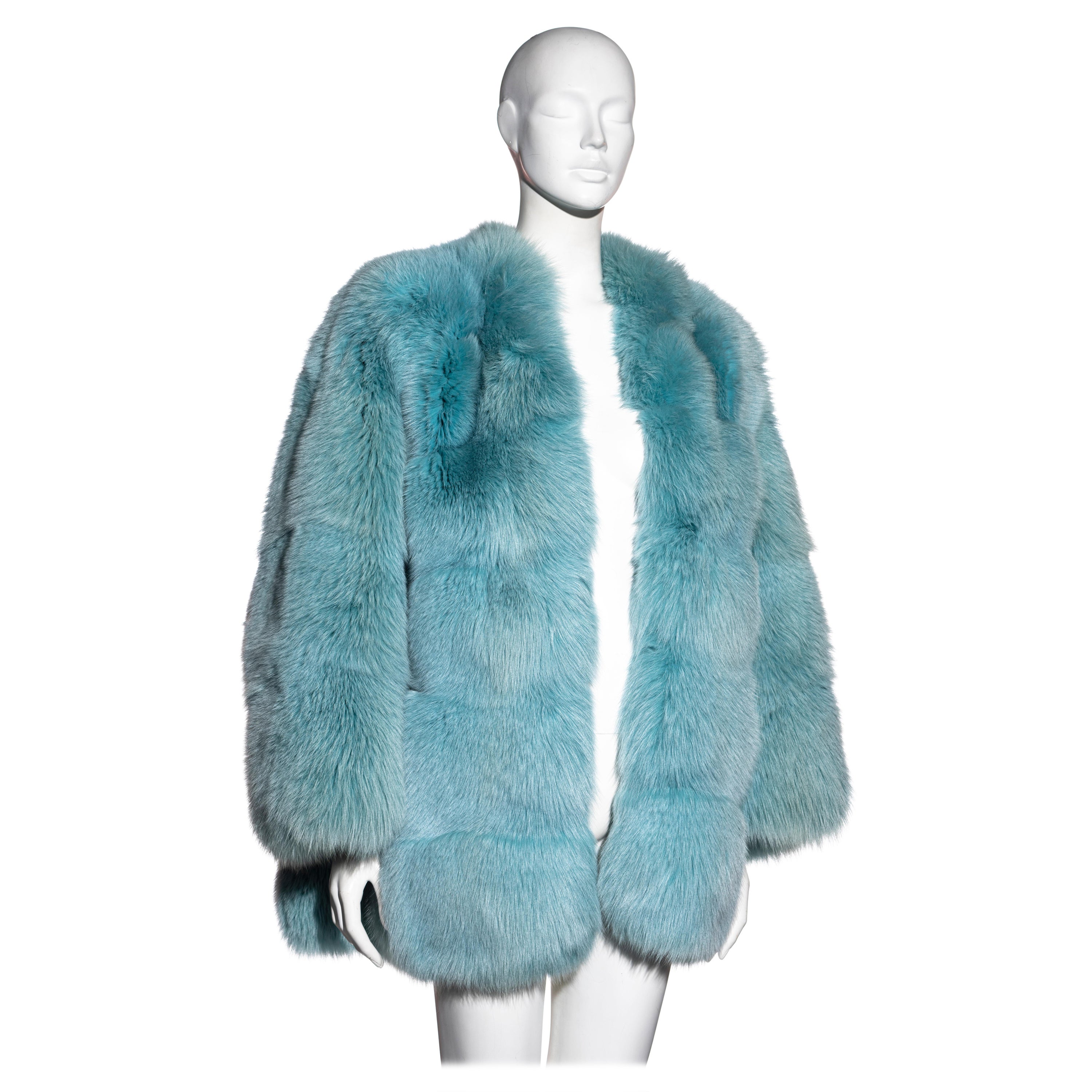 F/W 1997 Tom Ford by Gucci Runway Baby Blue Fox Fur Chubby Museum Coat