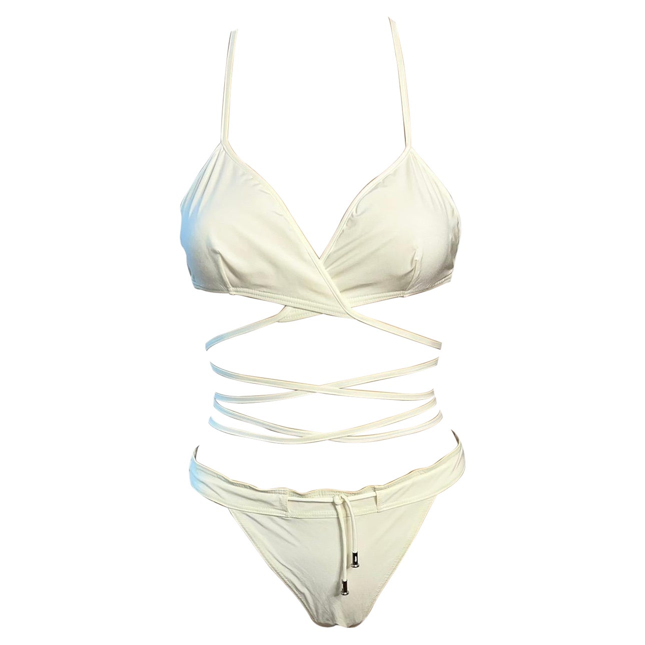 Tom Ford for Gucci S/S 2000 Runway Wrap Ivory Two-Piece Bikini Swimsuit Swimwear For Sale