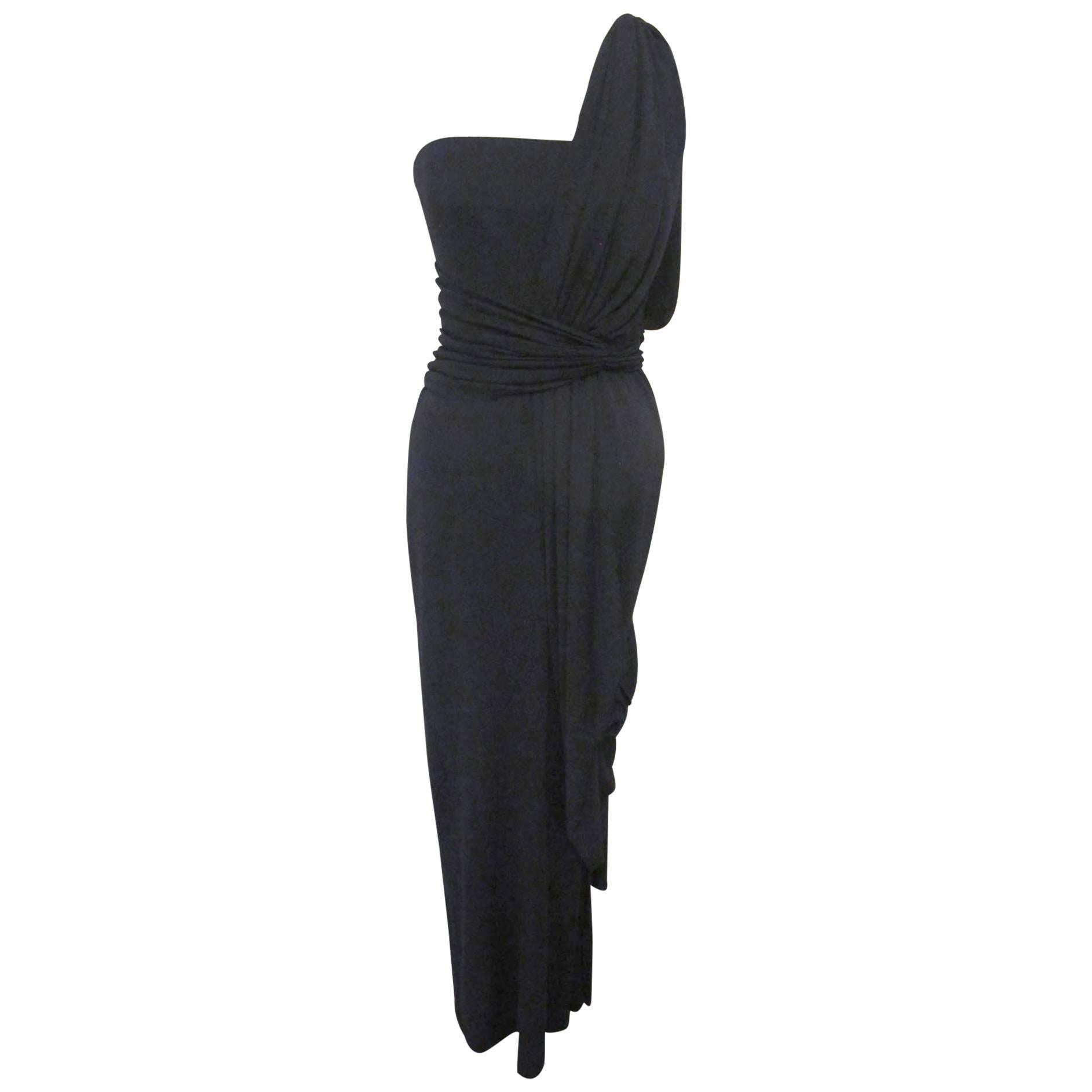 Bill Blass Dramatic Grecian Black Gown For Sale