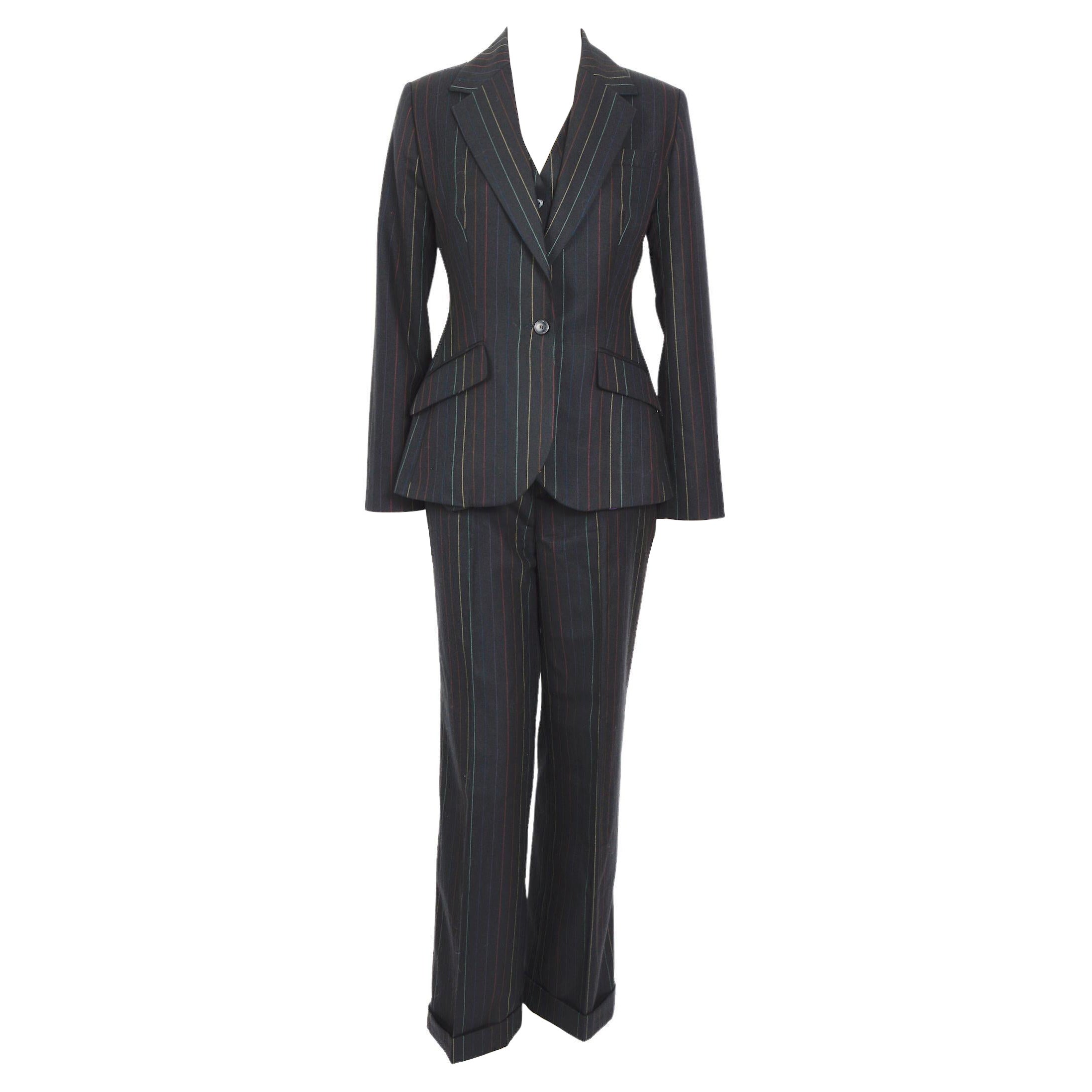 Patrick Cox vintage fall 1996 documented three piece colored pinstripe bleu suit