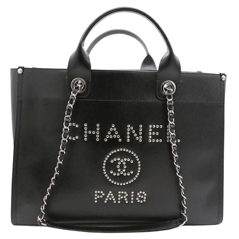 Chanel large Deauville tote in black caviar leather, contemporary