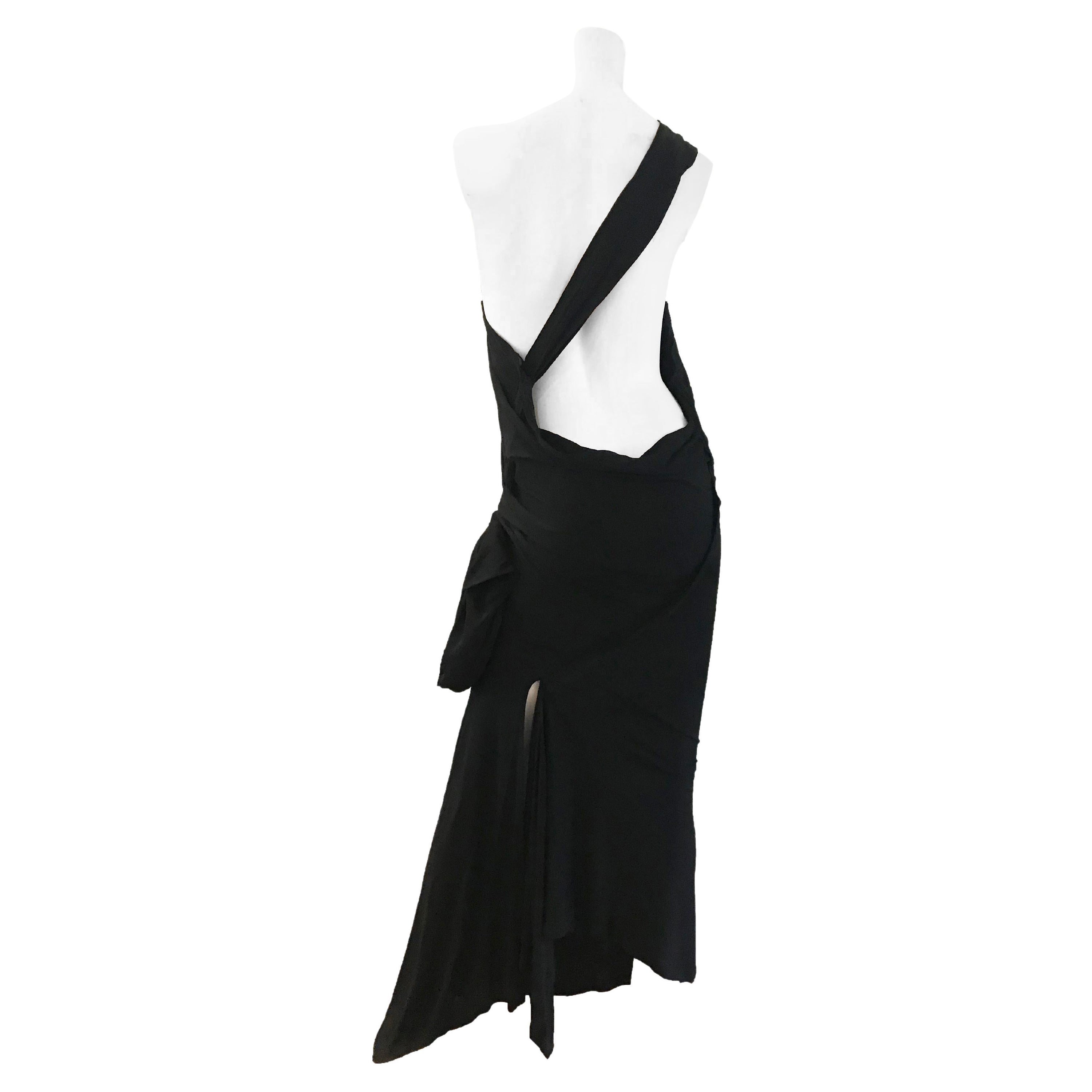 Jean Paul Gaultier black one shoulder gown with attached pouch