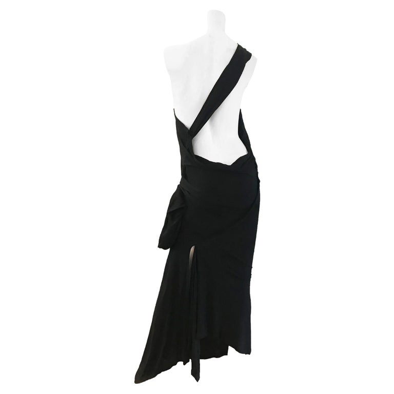 Jean Paul Gaultier black one shoulder gown with attached pouch For Sale ...