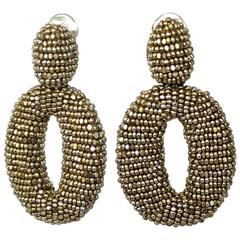 Oscar de la Renta Champagne Glass Bead Classic Clip Earrings 