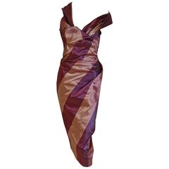 Vintage 1990's Vivienne Westwood Striped Silk Asymmetric Corset Sculpted Cocktail Dress