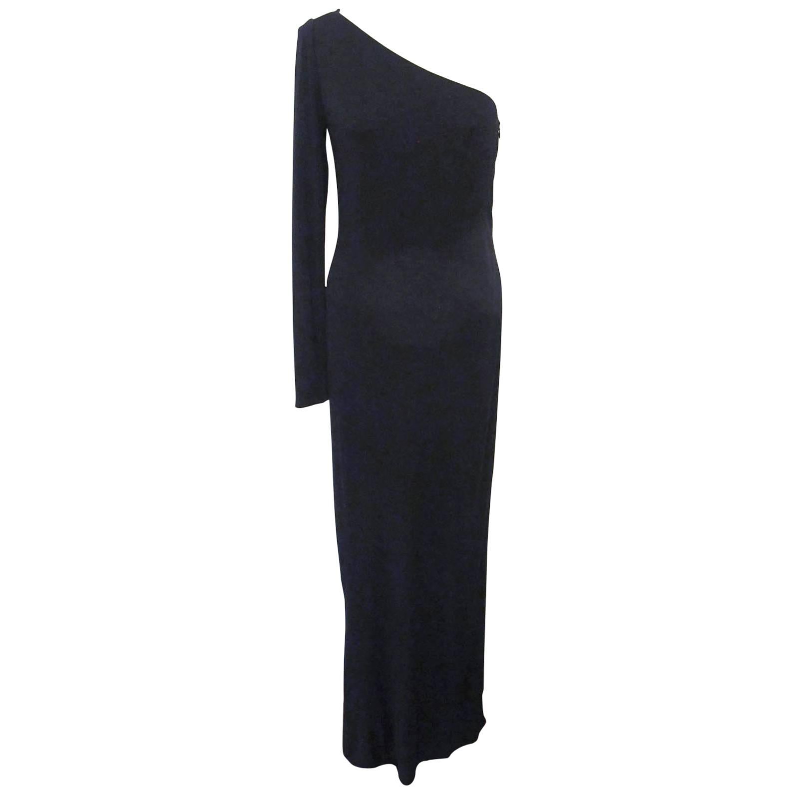 Ralph Lauren Collection Runway One Shoulder Black Evening Gown For Sale
