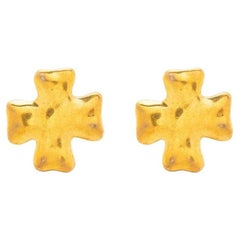 1980s Christian Lacroix Cross Gold Tone Clips on Earrings