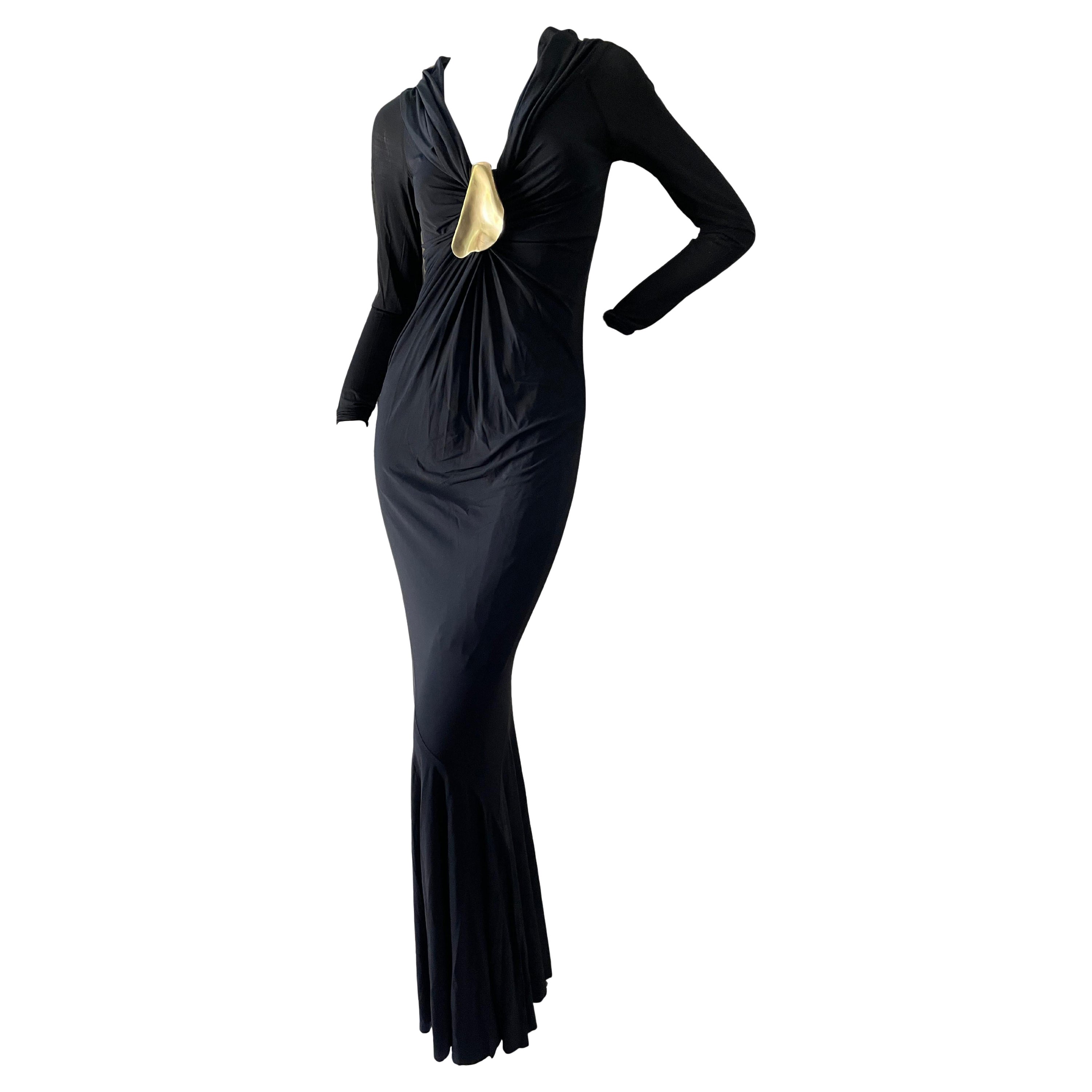 Donna Karan Vintage Black Dress w Plunging Neckline & Robert Lee Morris Ornament For Sale