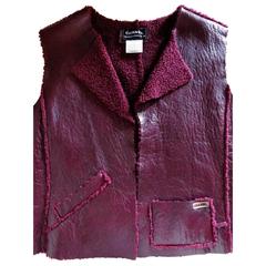 MINT Chanel ✿*ﾟ Burgundy Shearling Blazer Vest F 42, US8, 10 and 12 
