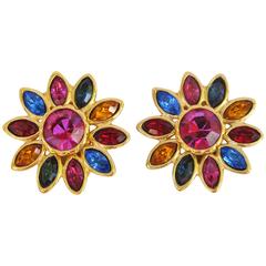 Yves Saint Laurent Multicolor Rhinestone Clip On Earrings Yves Saint Laurent Multicolor Rhinestone Clip On Earrings