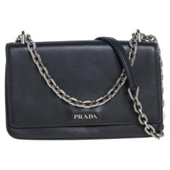 Prada Black Leather Flap Chain Shoulder Bag