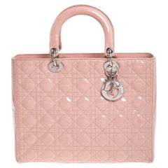Dior Light Pink Cannage Quilted Patent Leather Large Lady Dior Tote