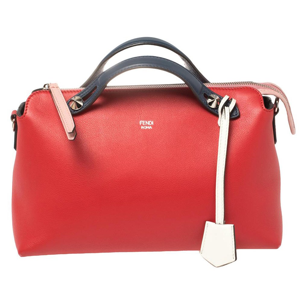 Fendi Red/Blue Leather Small By The Way Boston Bag