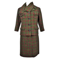 Französischer Bérénice-Rockanzug aus Woll-Tartan / Dior-Muster - Frankreich um 1970