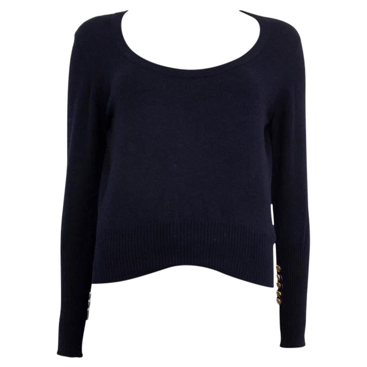 CHANEL navy blue cashmere ROUND NECK Sweater XS For Sale