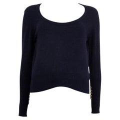 Used CHANEL navy blue cashmere ROUND NECK Sweater XS