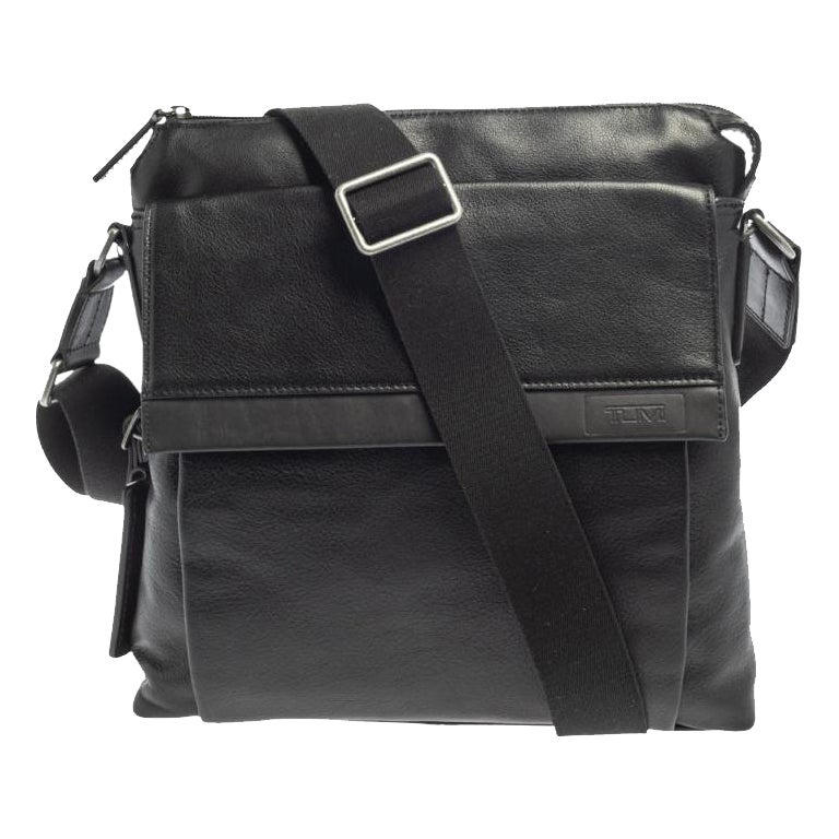 Tumi Black Leather DFO Monroe Oxford Top Zip Flap Messenger Bag