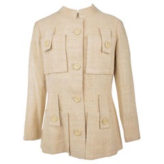 Vintage A French Safari Jacket In Beige Linen And Silk Toile Circa 1968-1972