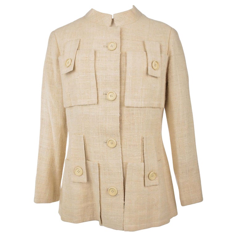  A French Safari Jacket In Beige Linen And Silk Toile Circa 1968-1972 For Sale