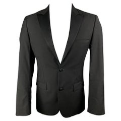 CALVIN KLEIN COLLECTION Size 36 Black Wool Peak Lapel Tuxedo Sport Coat