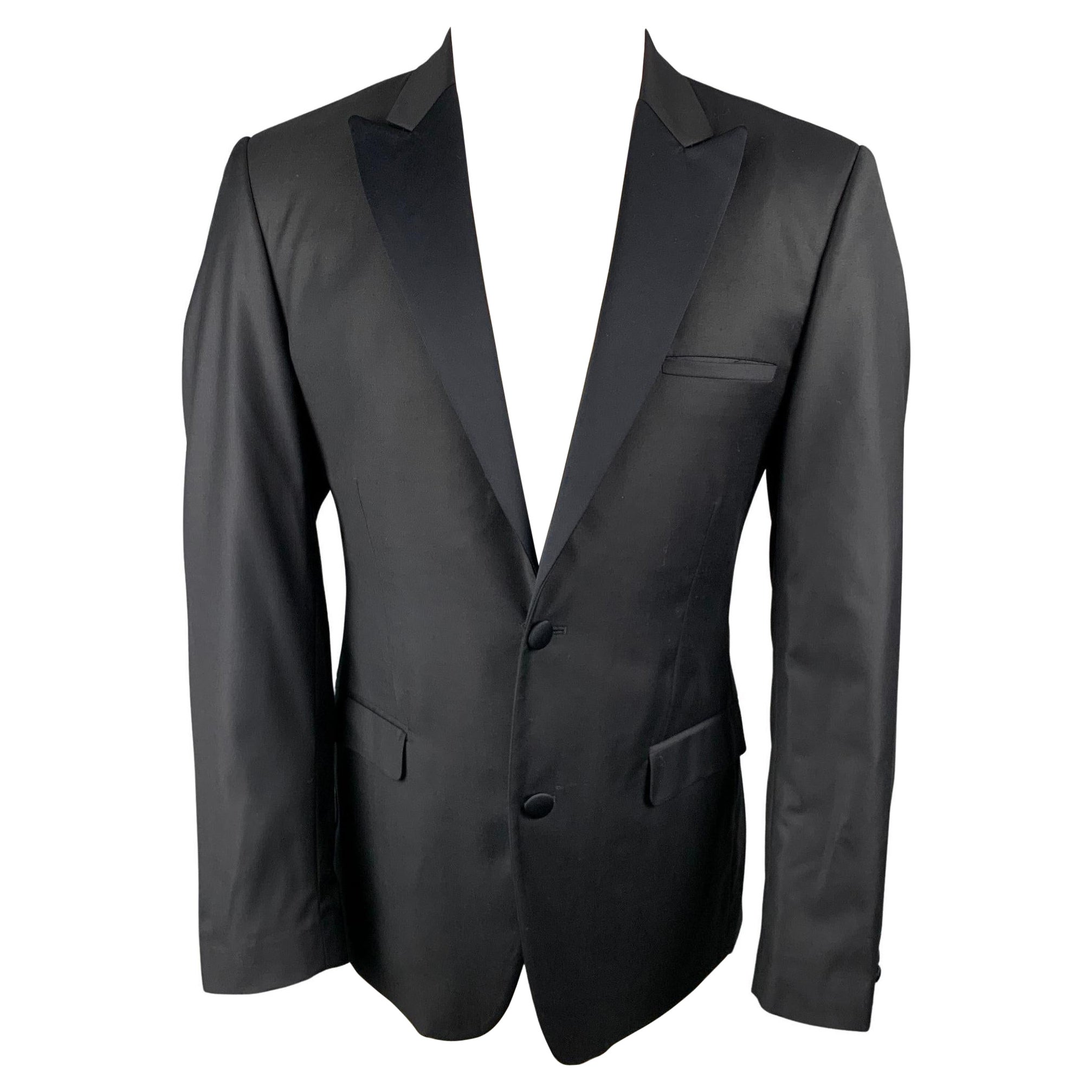 CALVIN KLEIN COLLECTION Size 40 Navy Wool Tuxedo Sport Coat