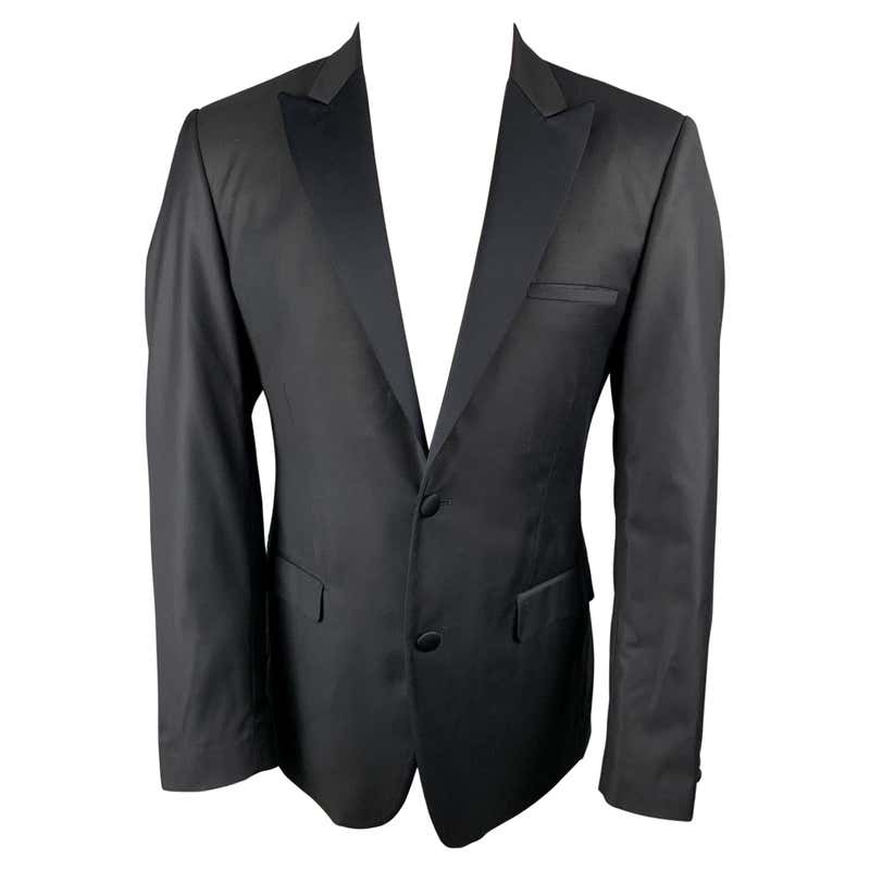 DSQUARED2 Size 40 Black Wool Blend Satin Peak Lapel Tuxedo Jacket For ...