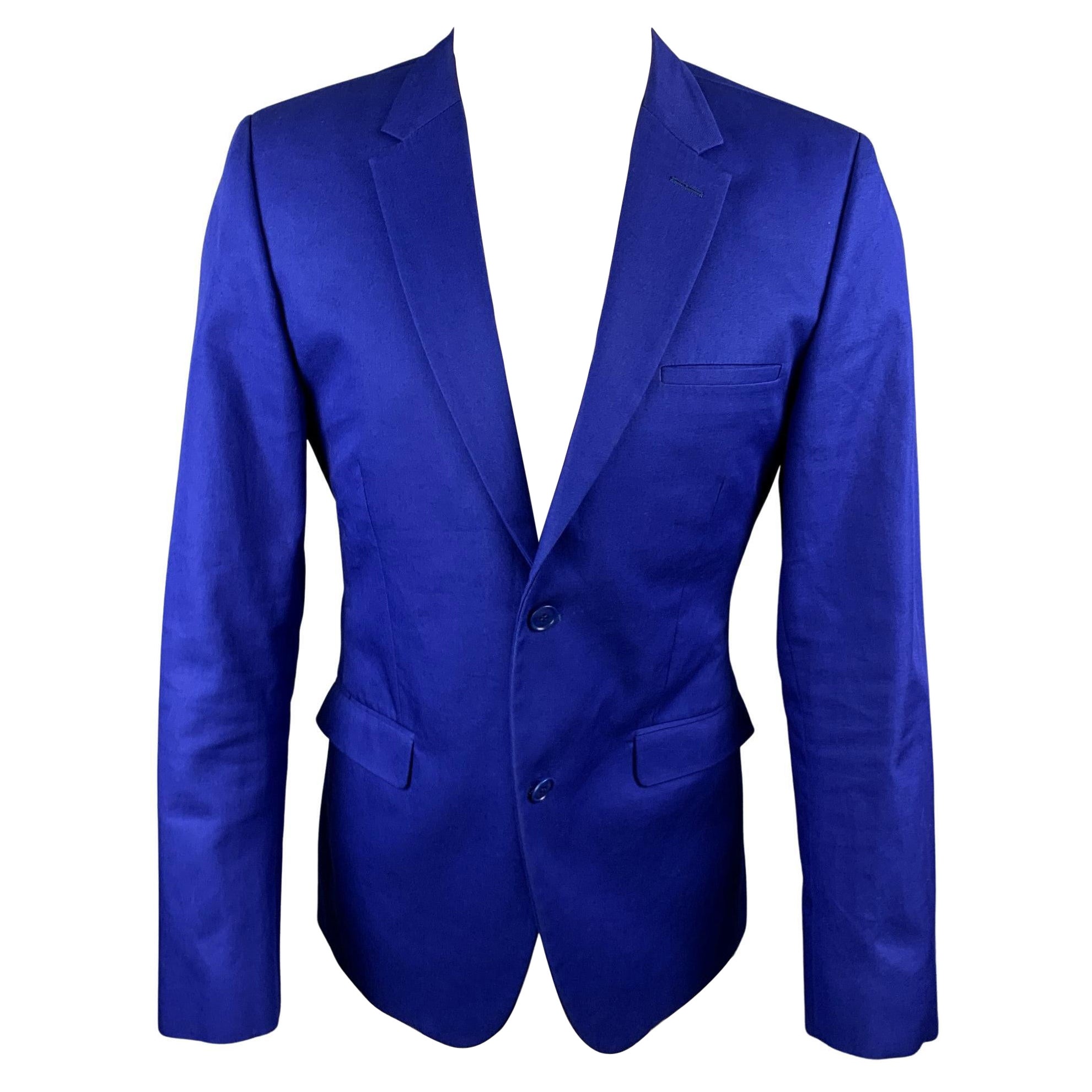 CALVIN KLEIN COLLECTION Size 40 Royal Blue Cotton / Polyester Notch Lapel Sport 