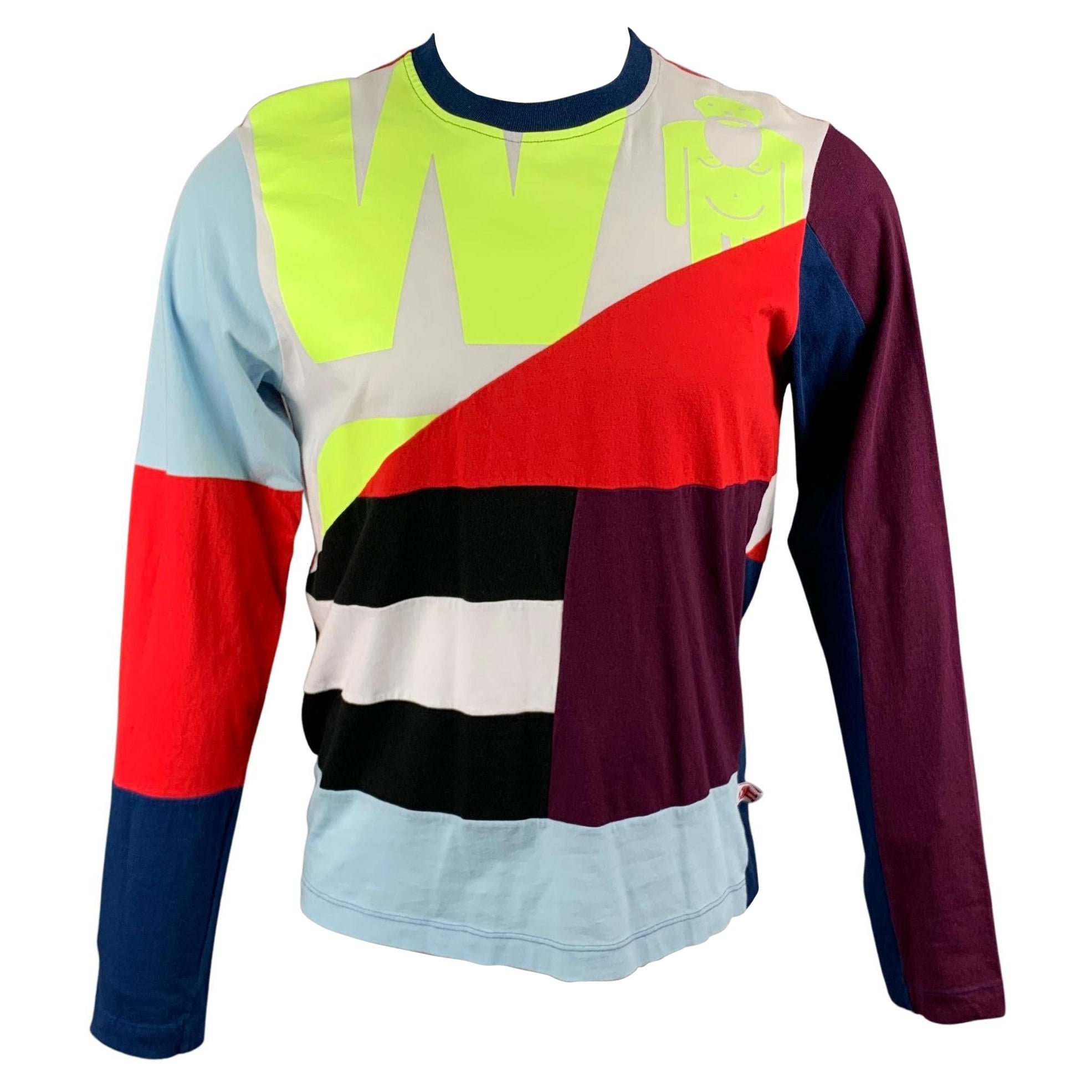 WALTER VAN BEIRENDONCK Size S Multi-Color Patchwork Cotton Long Sleeve T-shirt